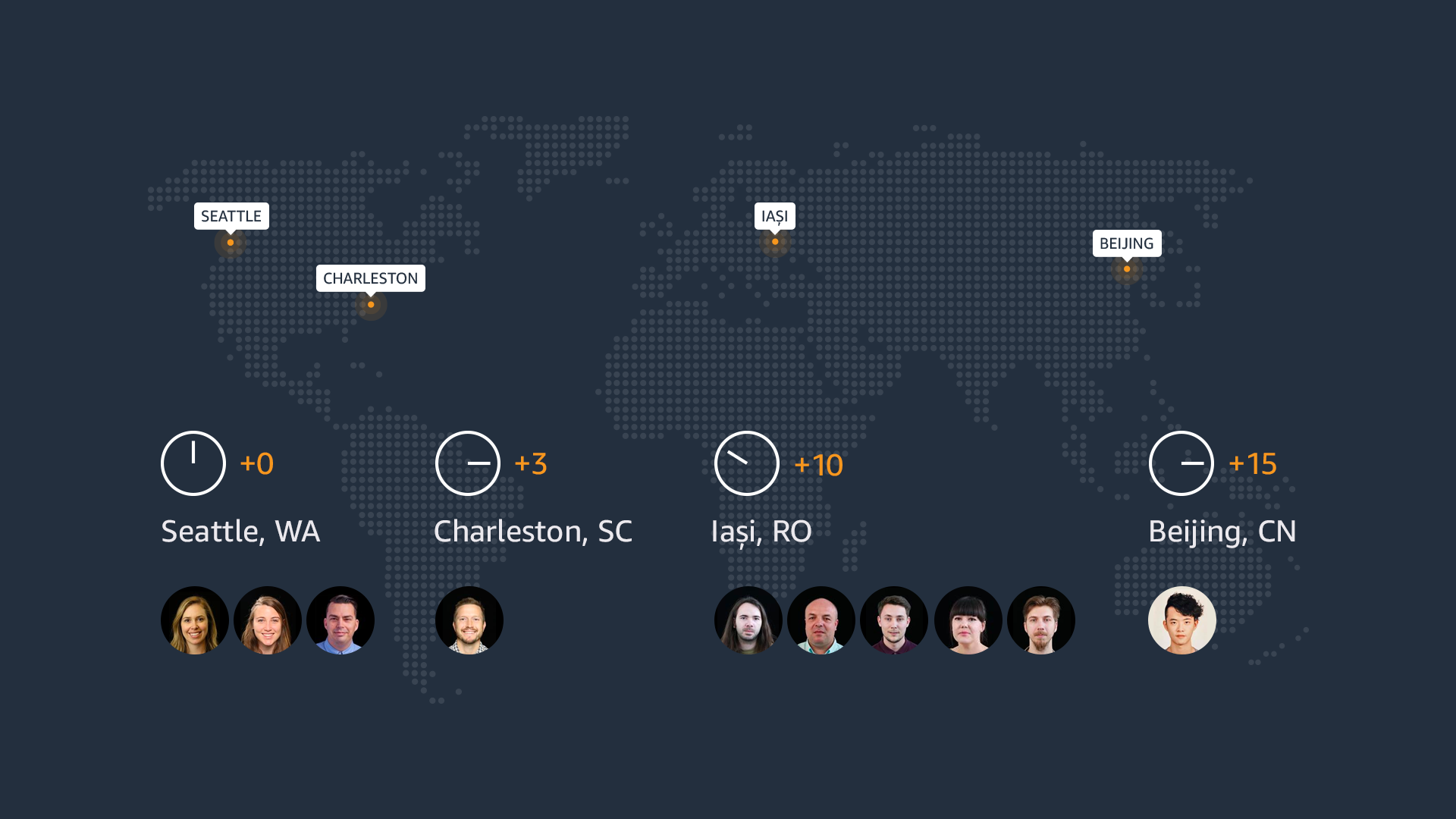 Map of team across the globe.